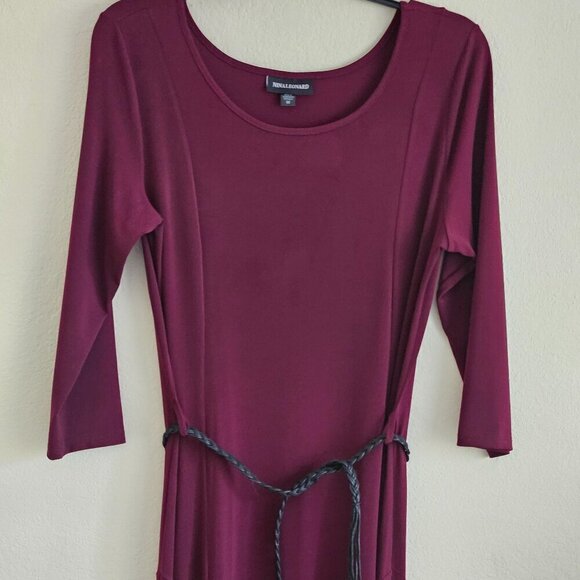Nina Leonard Dresses & Skirts - Nina Leonard dark red Burgundy Holiday dress 3/4 sleeve black belt M